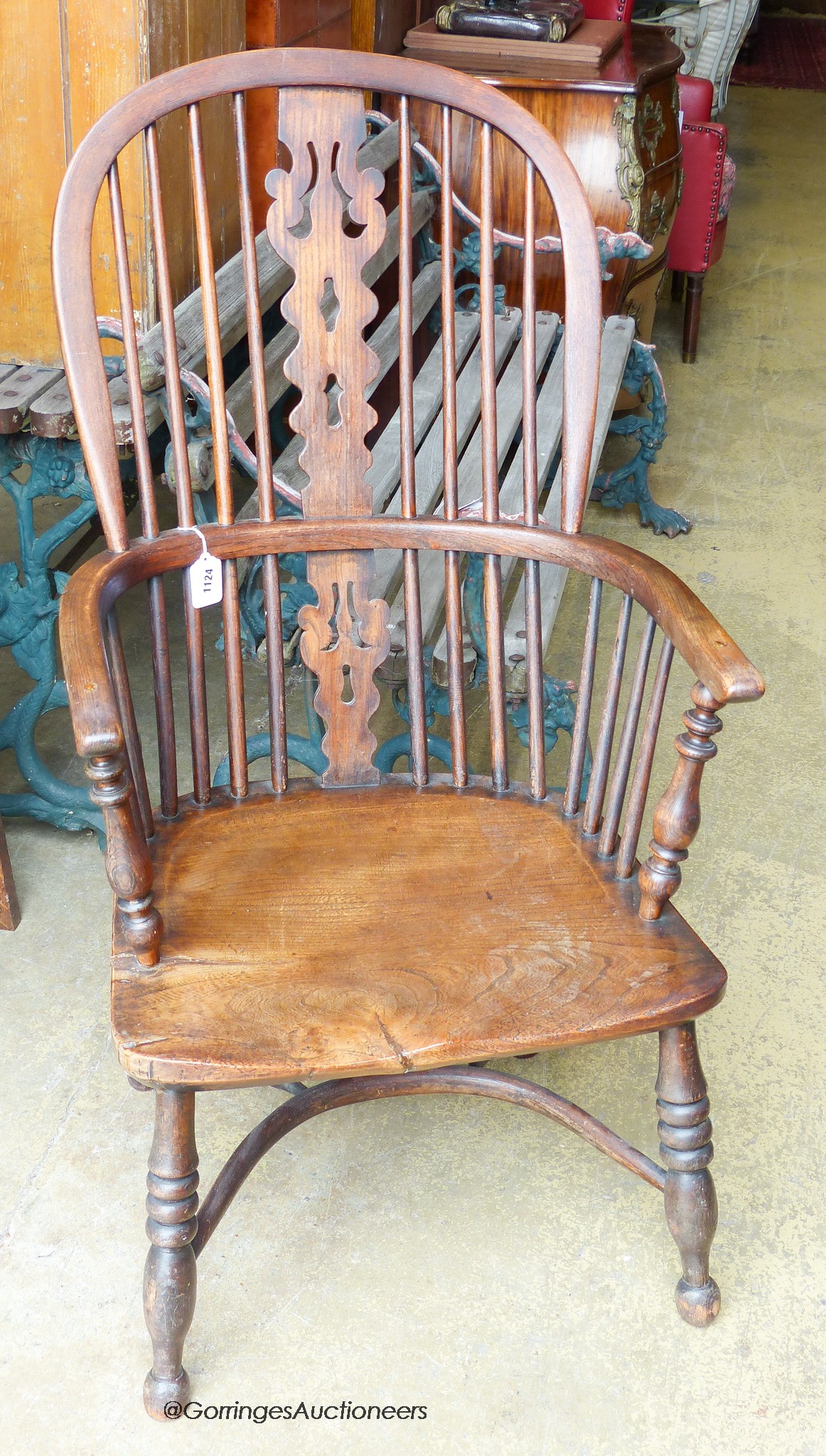 A Victorian ash and elm Windsor armchair.